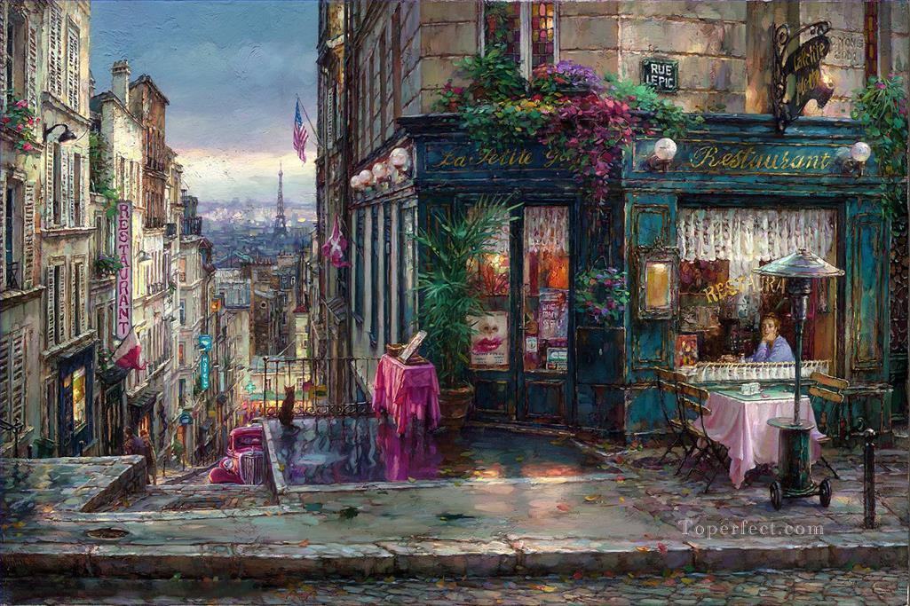 Parisian Dreams cityscape modern city scenes cafe Oil Paintings